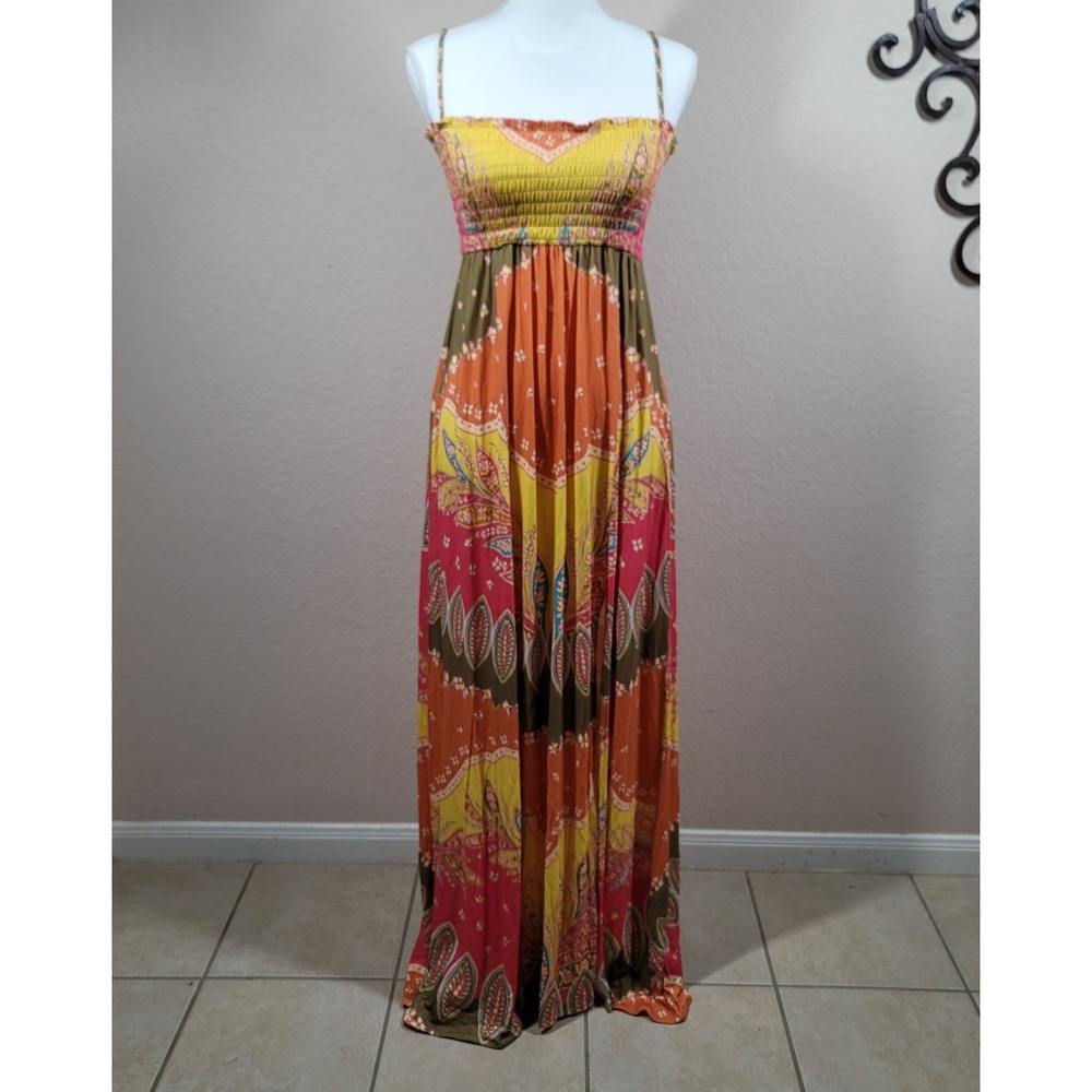 Agua Bendita Maxi Dress Womens Multicolor Paisley Smocked Leandra Lula NWT Small - Picture 2 of 14
